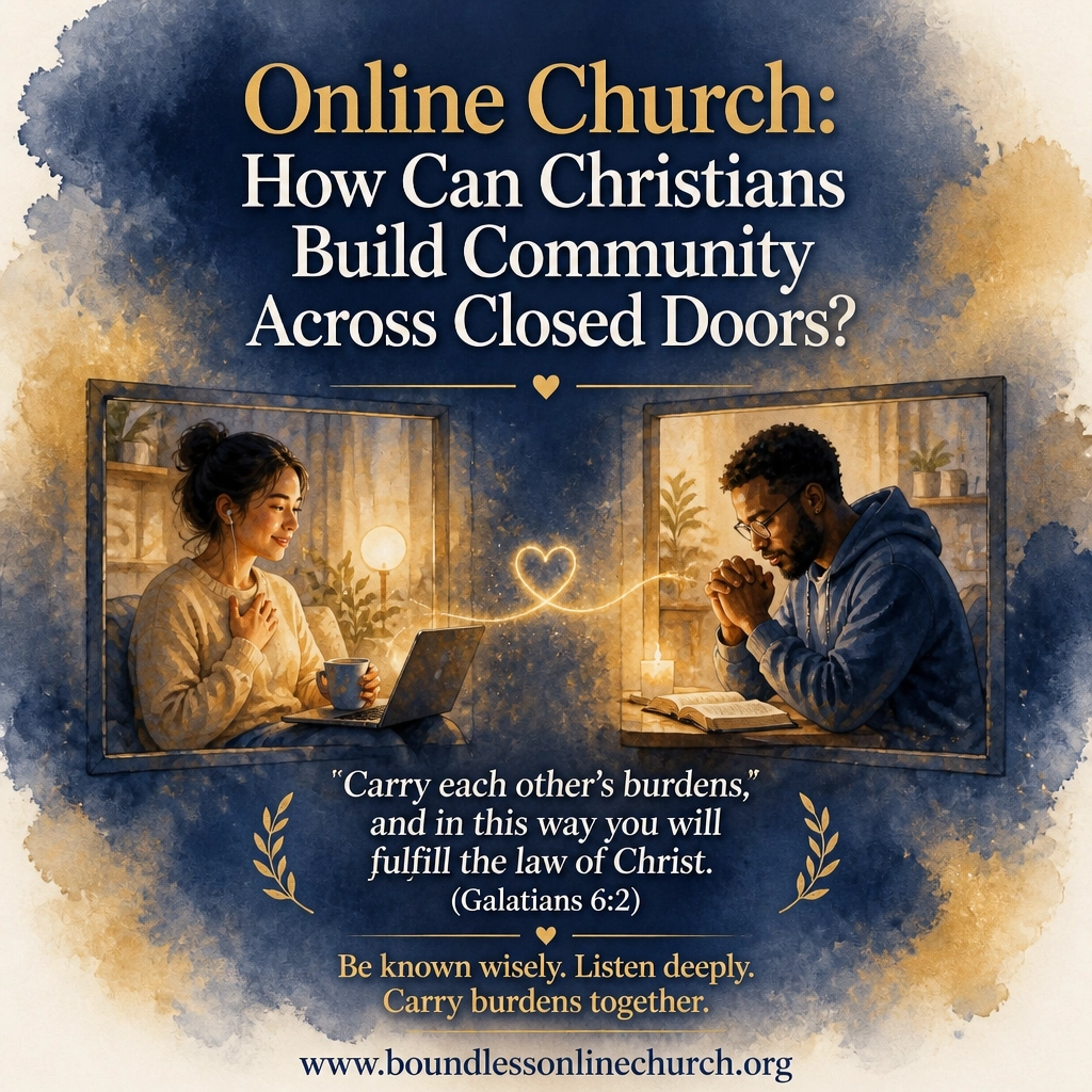 Two believers praying across distance through online connection